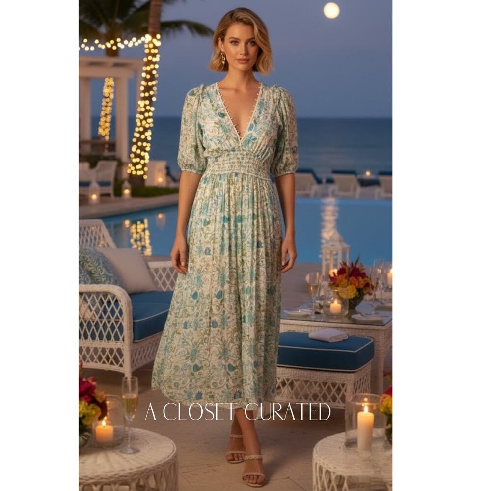 Rococo Sand Elan Maxi Dress Medium Green NEW